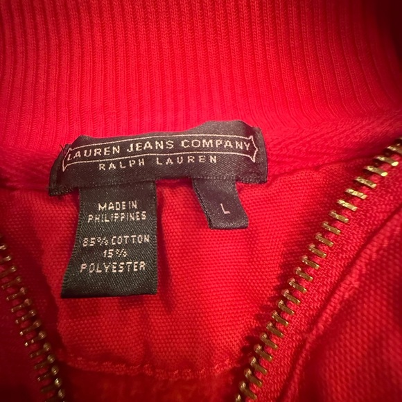 Lauren Jeans Co Red and Gold Zip-Up Sweatshirt Size Large - Picture 5 of 7